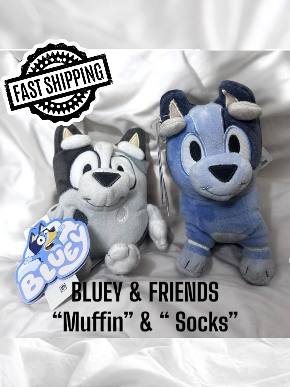 NWT Bluey & Friends Cousin 7” Muffin & 7.5” Socks Plush Lot NWT FAST SHIPPING